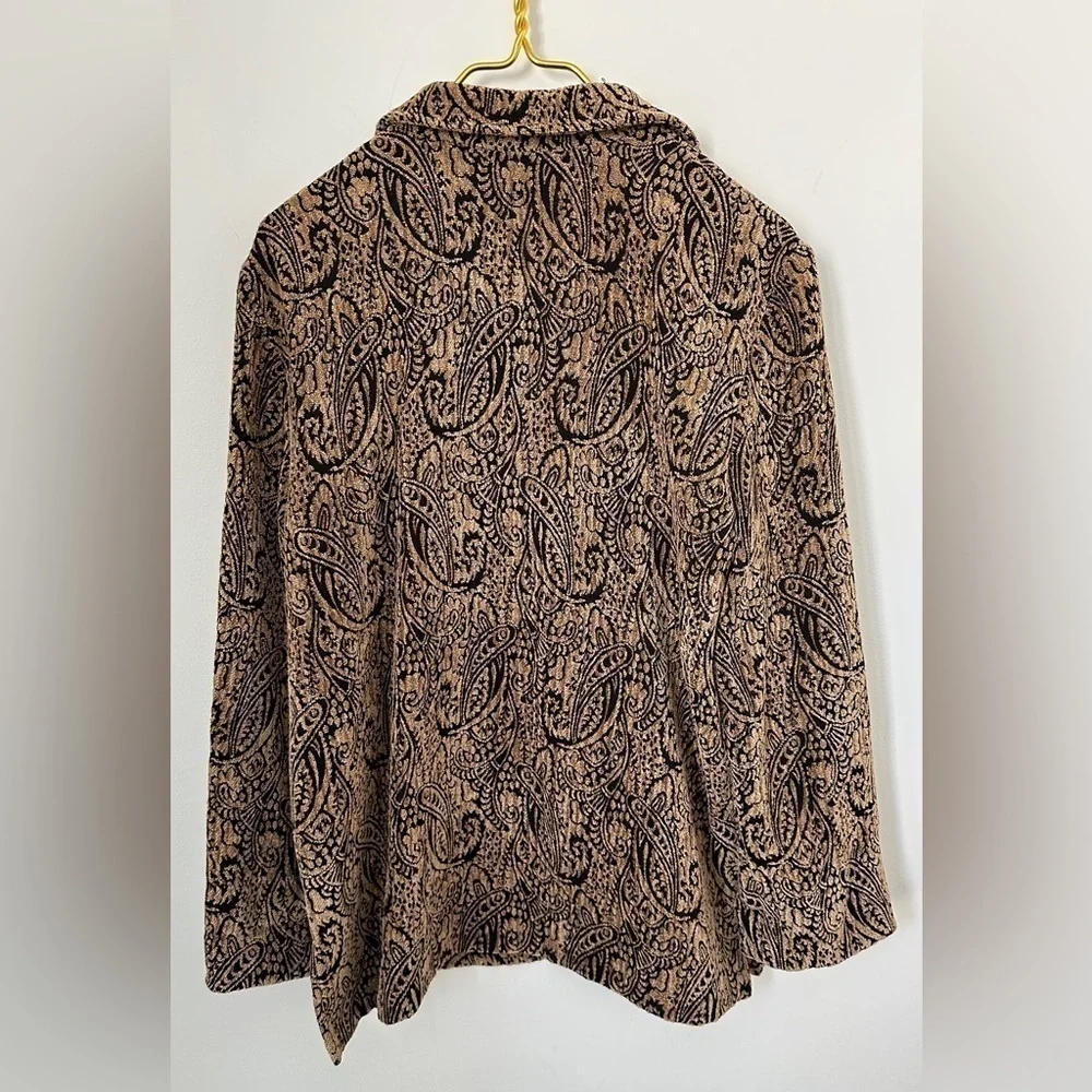 Sag Harbor Brown Black Paisley Unique Woven Textured Button Up Shirt Women’s 12 - Picture 3 of 8